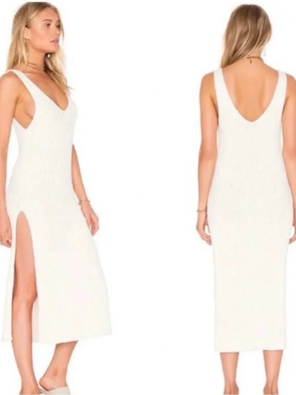 Free People Cream Ribbed Midi Tank Sweater Dress